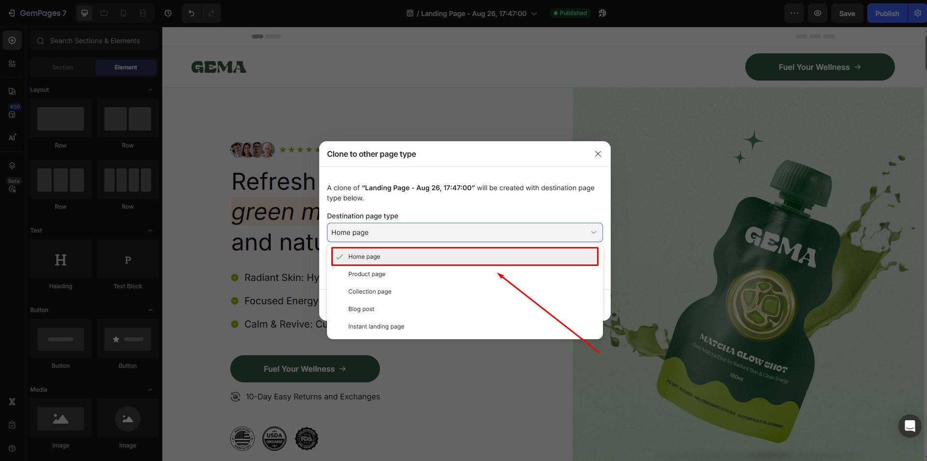 set-landing-as-homepage-choose-page-type