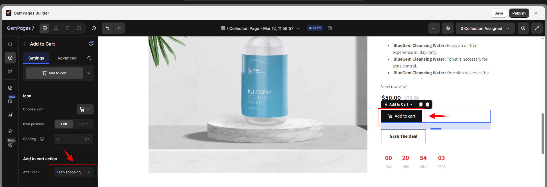 Choose keep shopping from dropdown