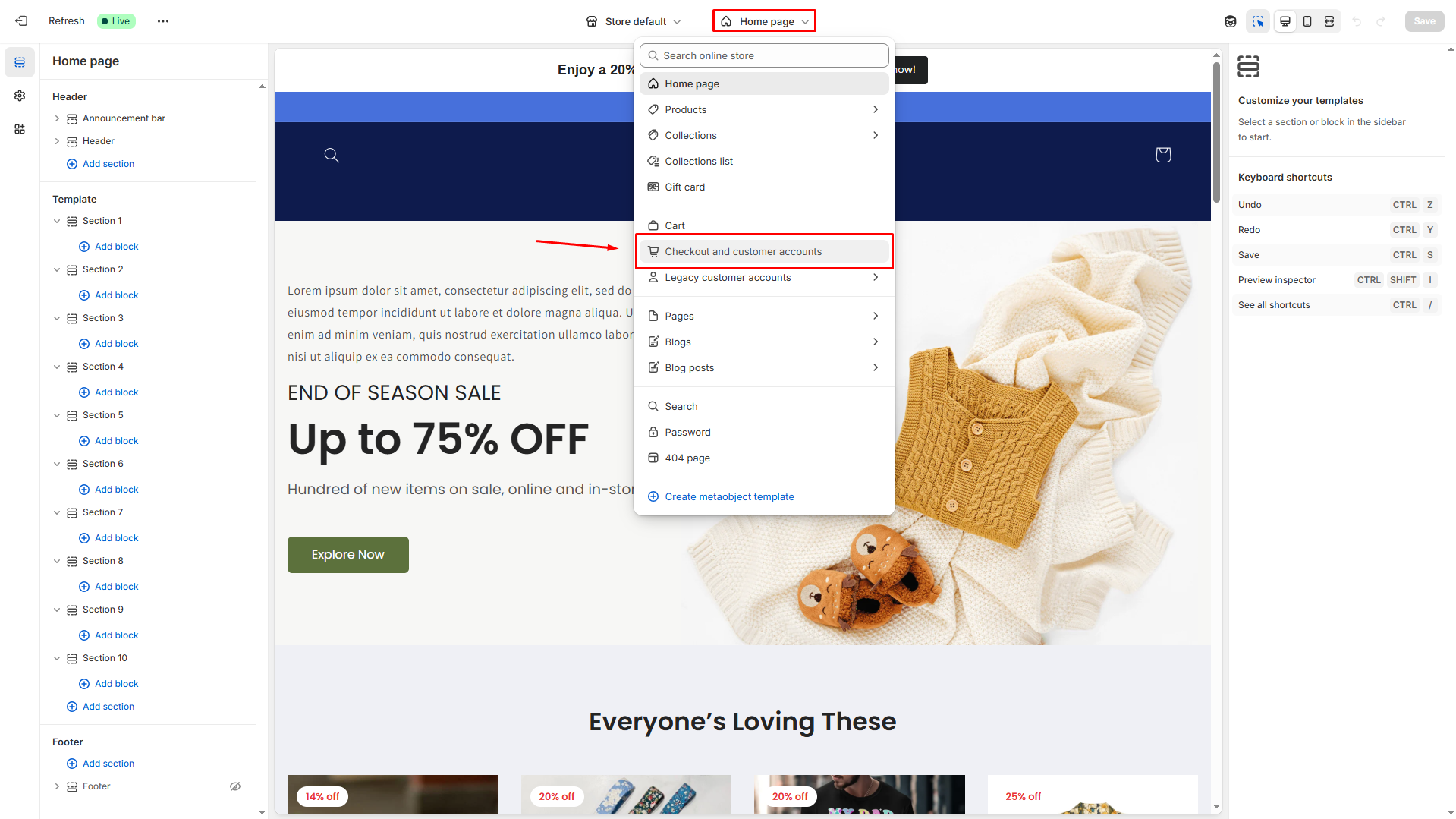 Select Checkout and Customer Accounts