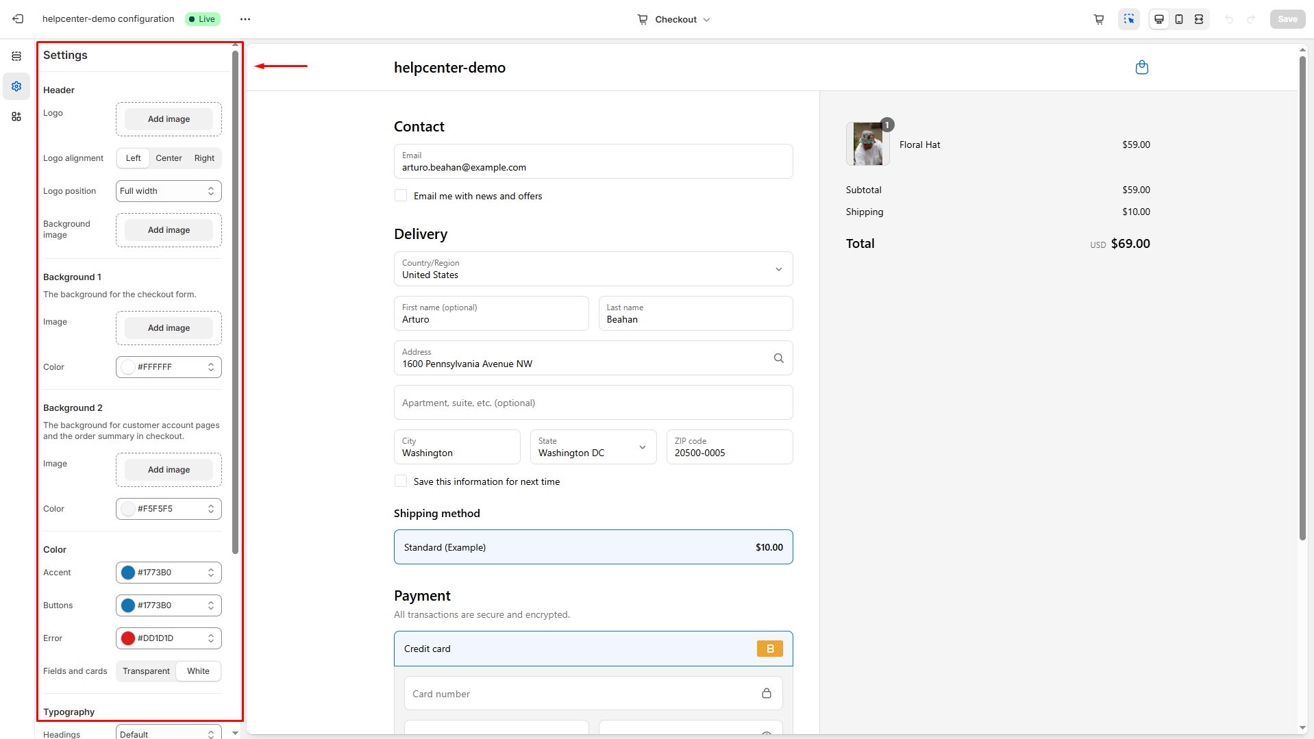 Checkout page settings
