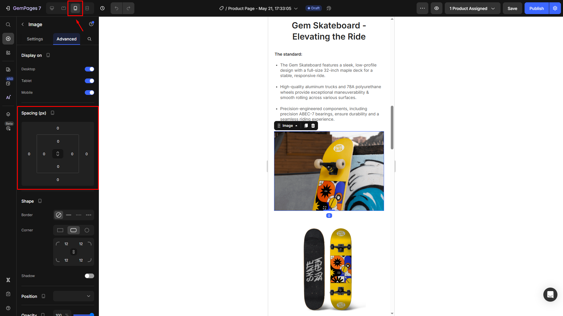 Spacing in mobile view