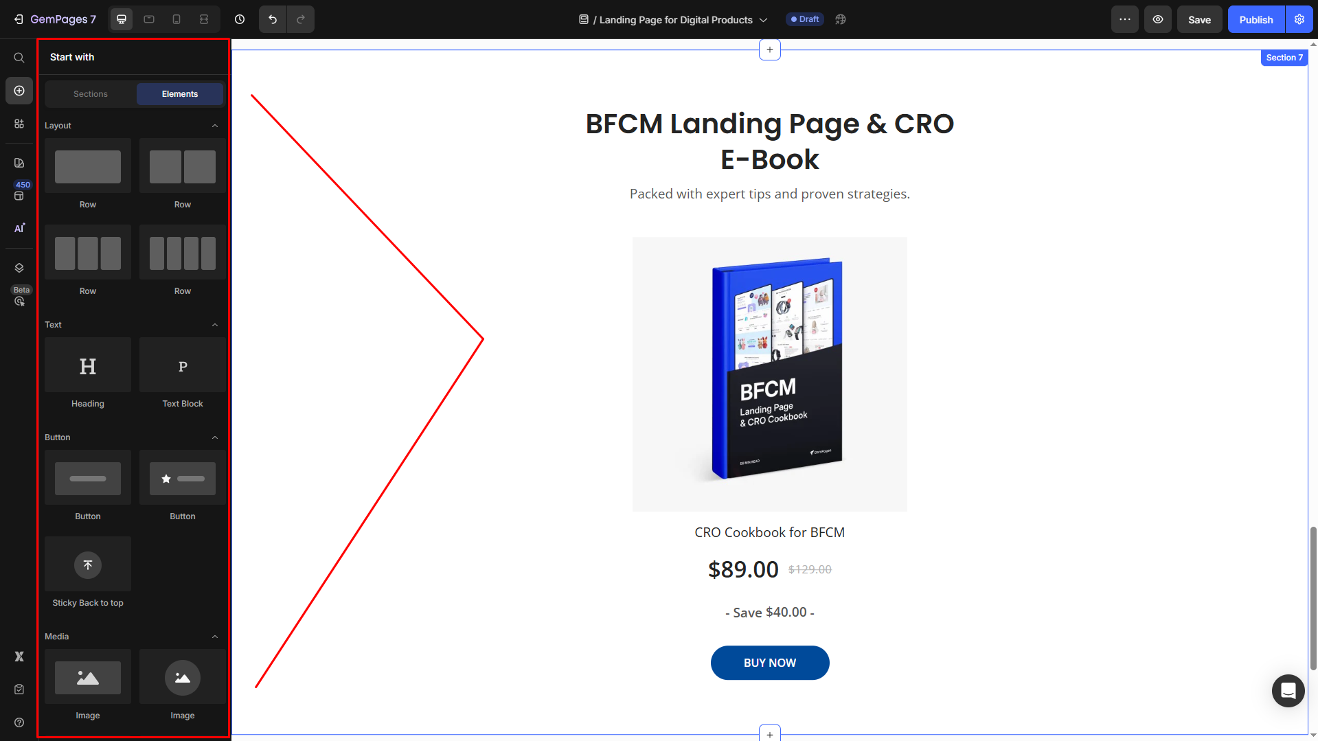 Design your page with key elements in GemPages