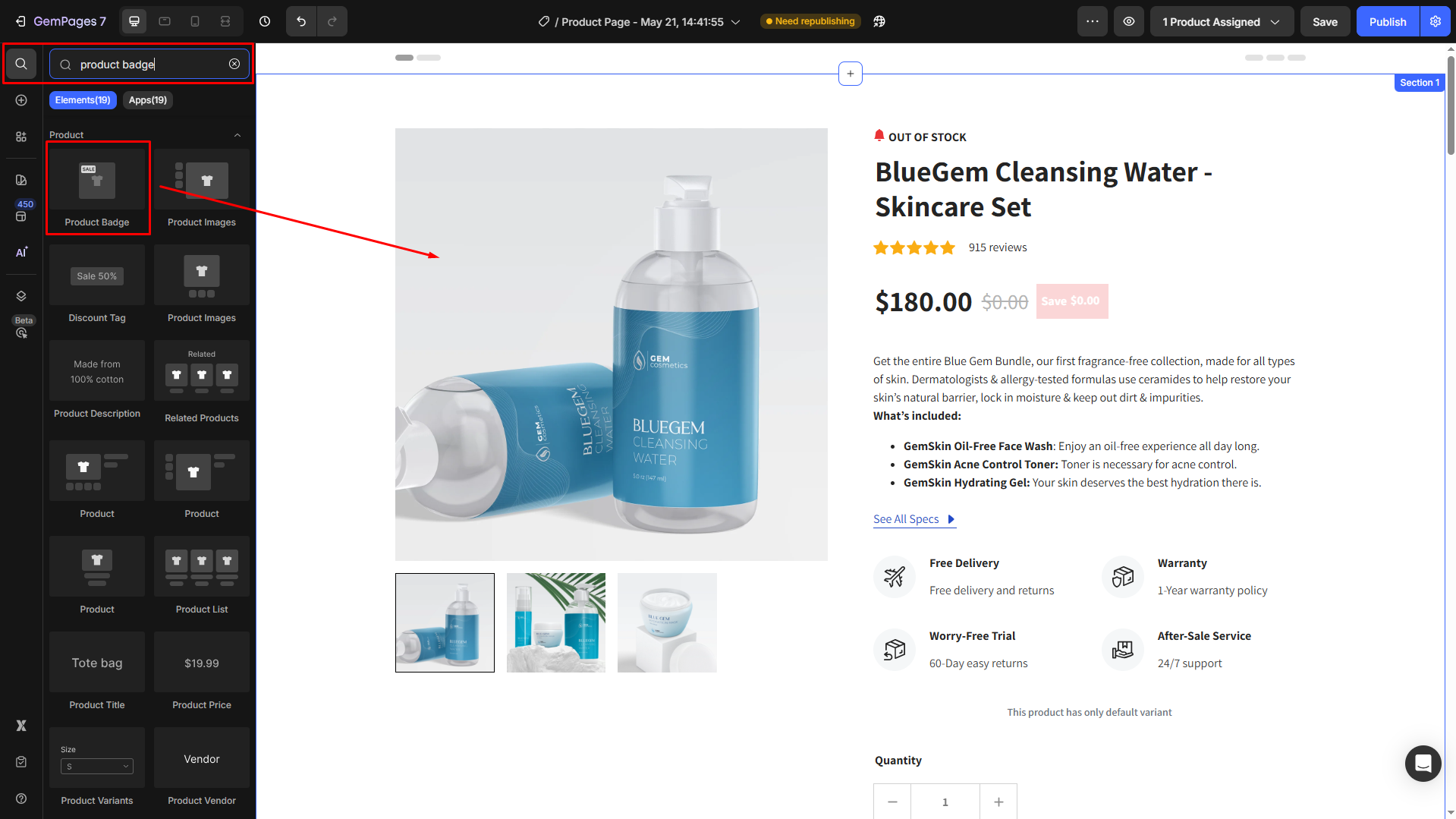 Add product badge to your product element