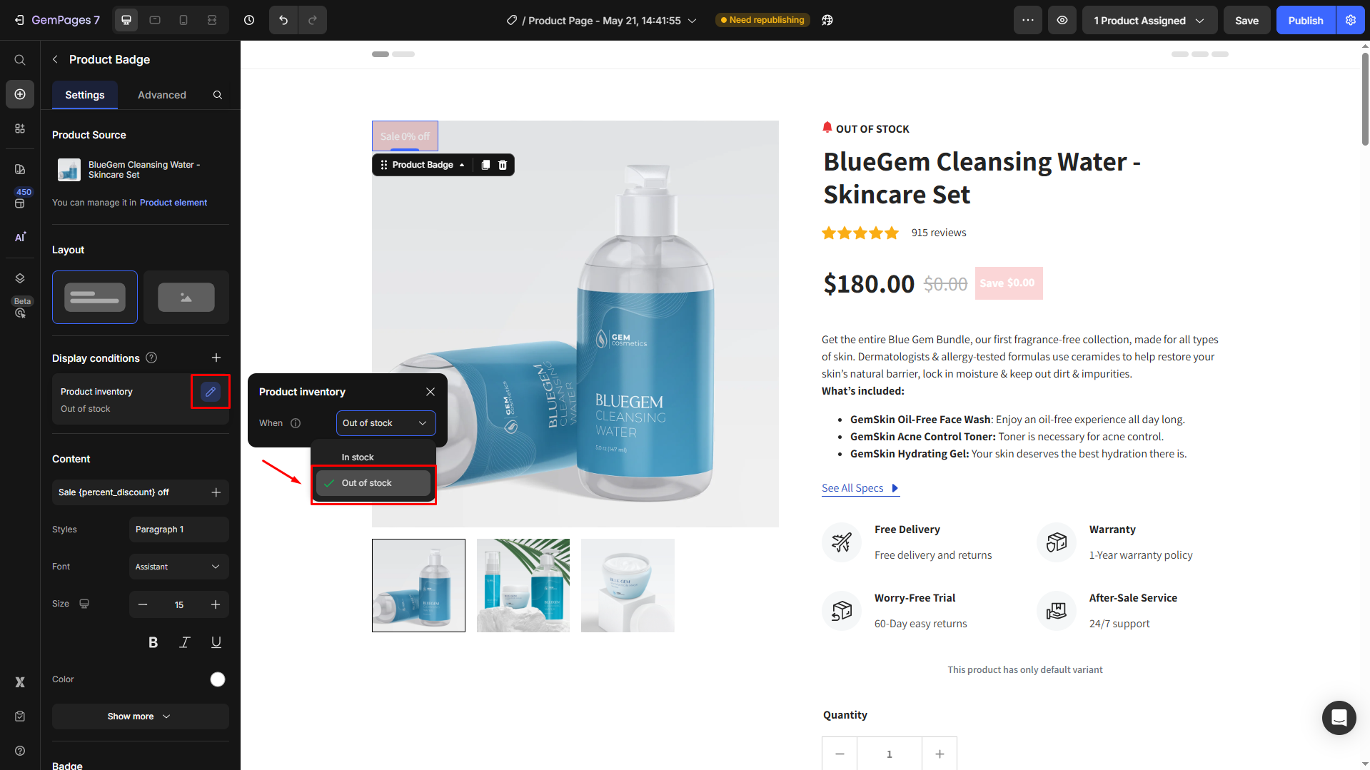 Set conditions as out-of-stock