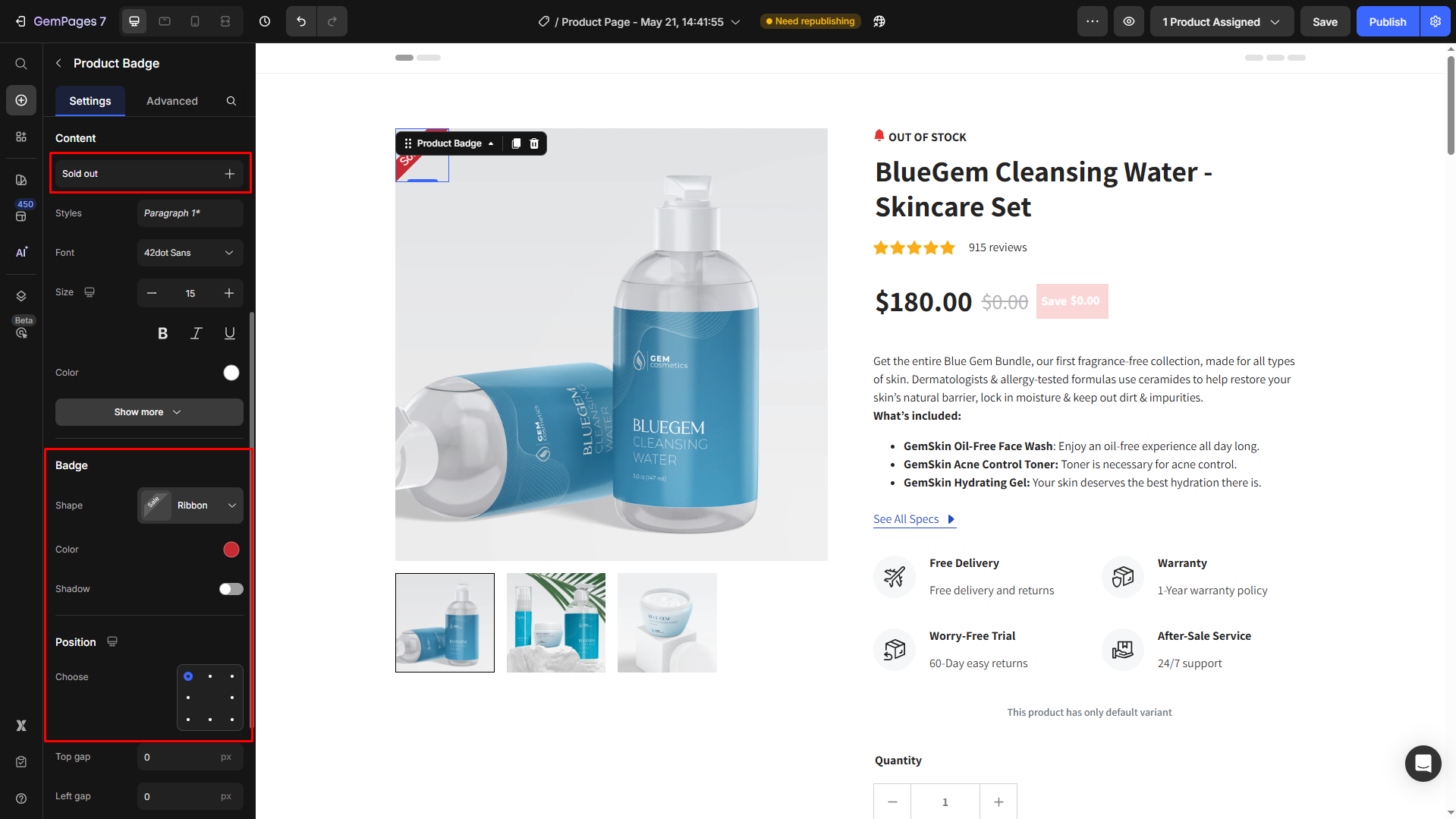 Modify the text and badge