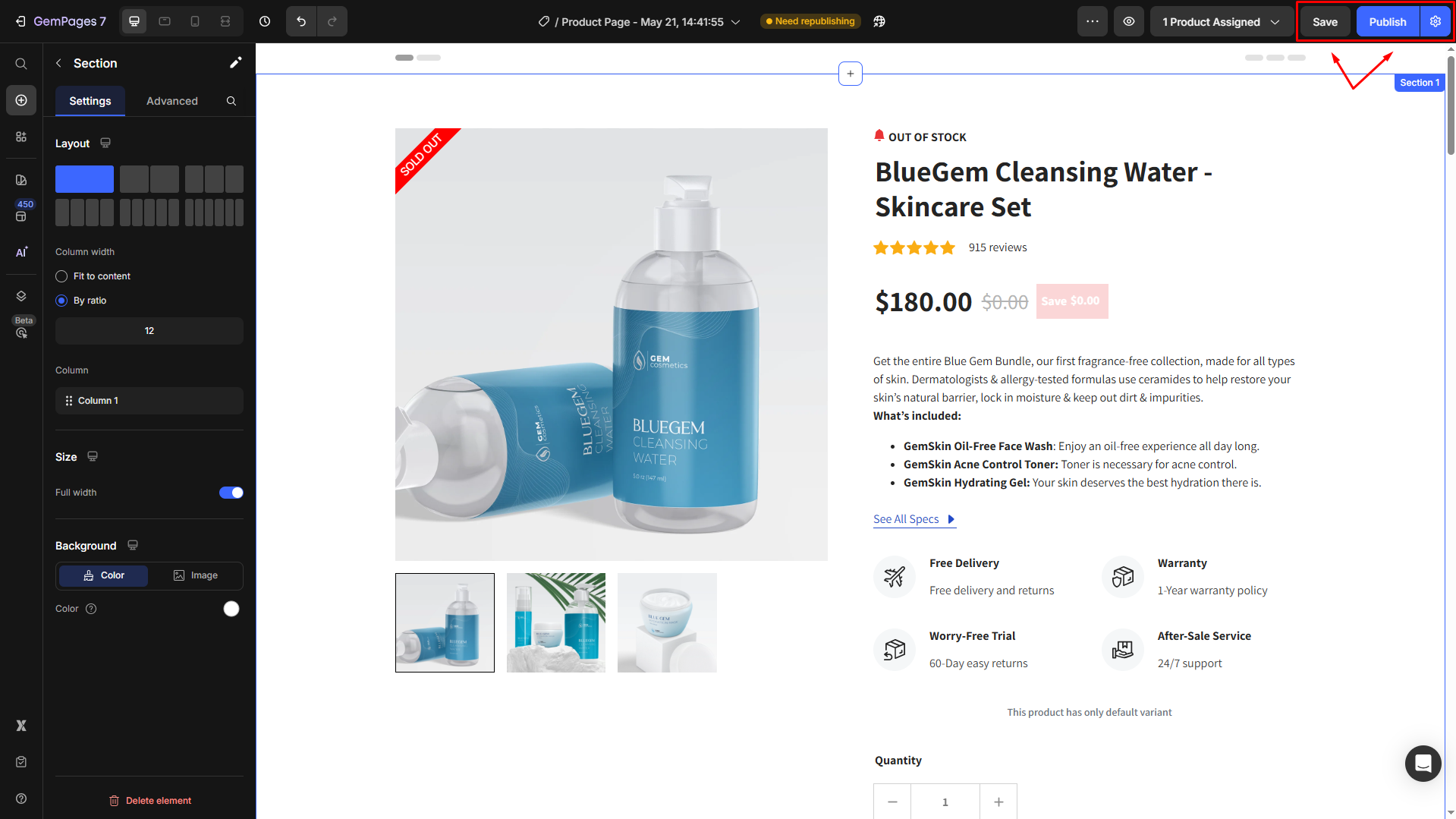 Save and publish your page