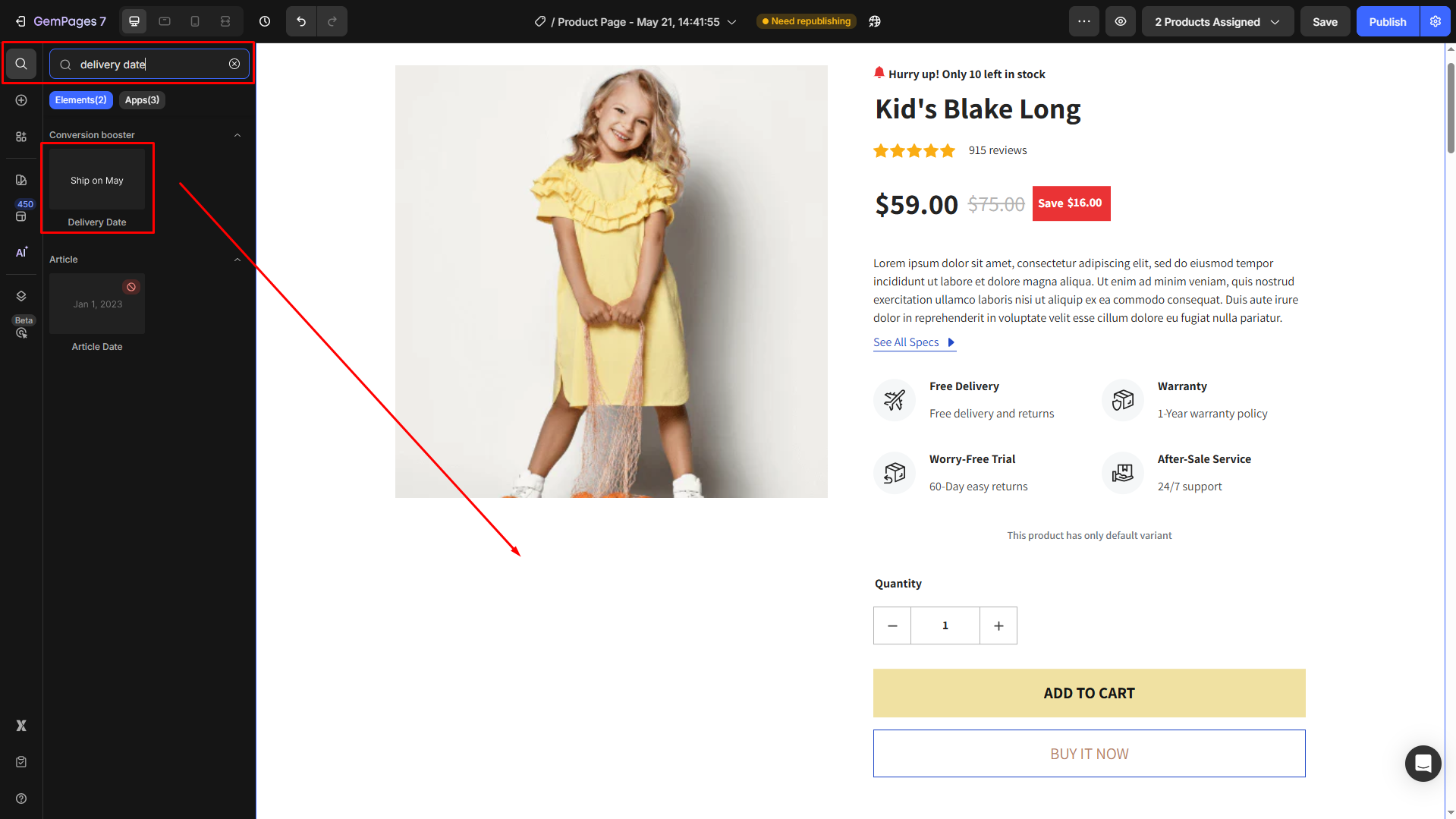 Add Delivery Date element