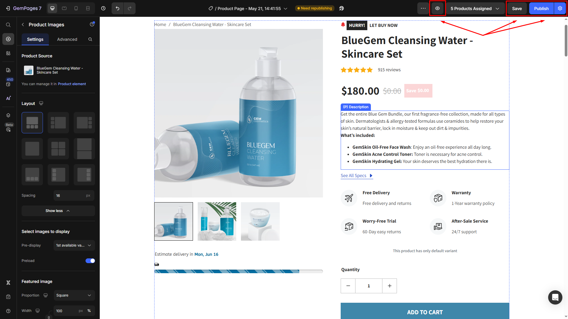 Preview, save, and publish the page
