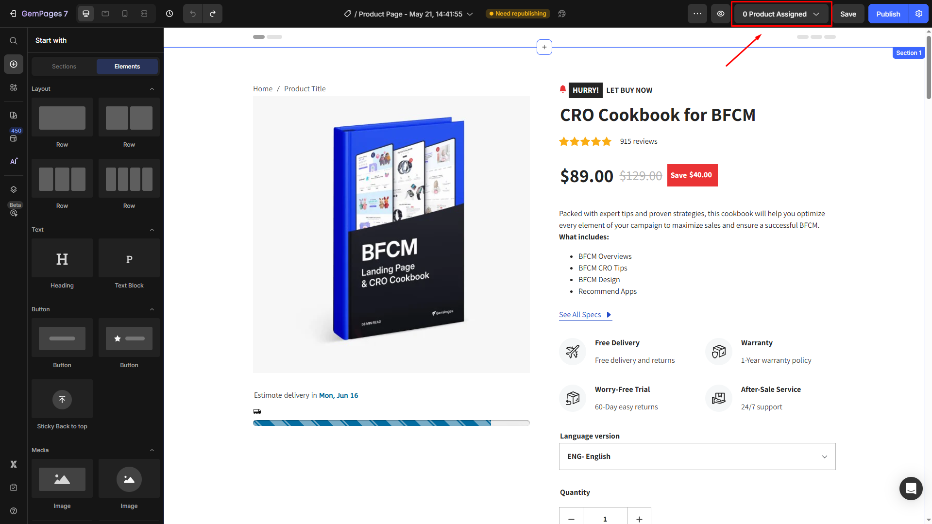 Select product assigned