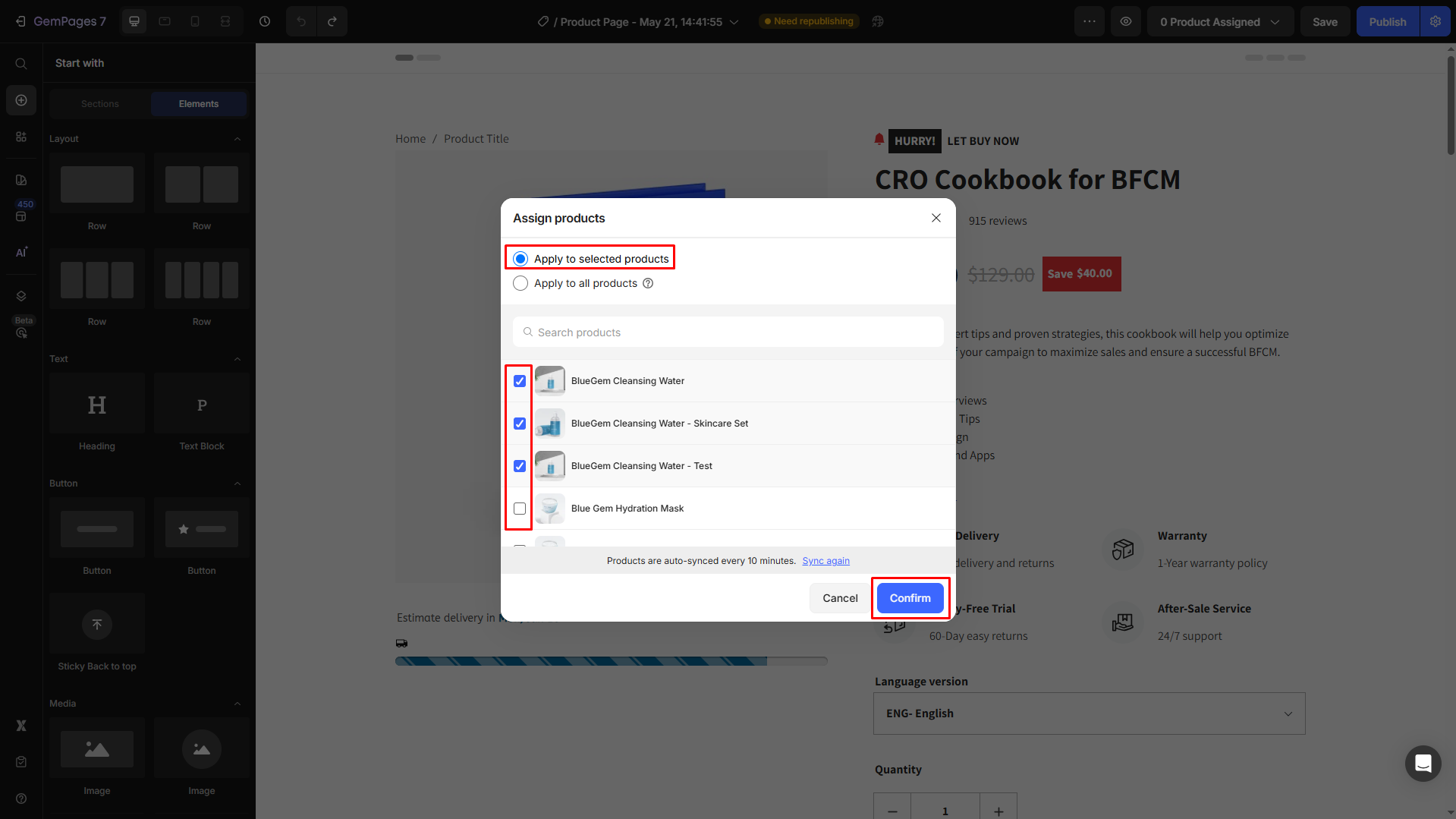 Select the product to apply