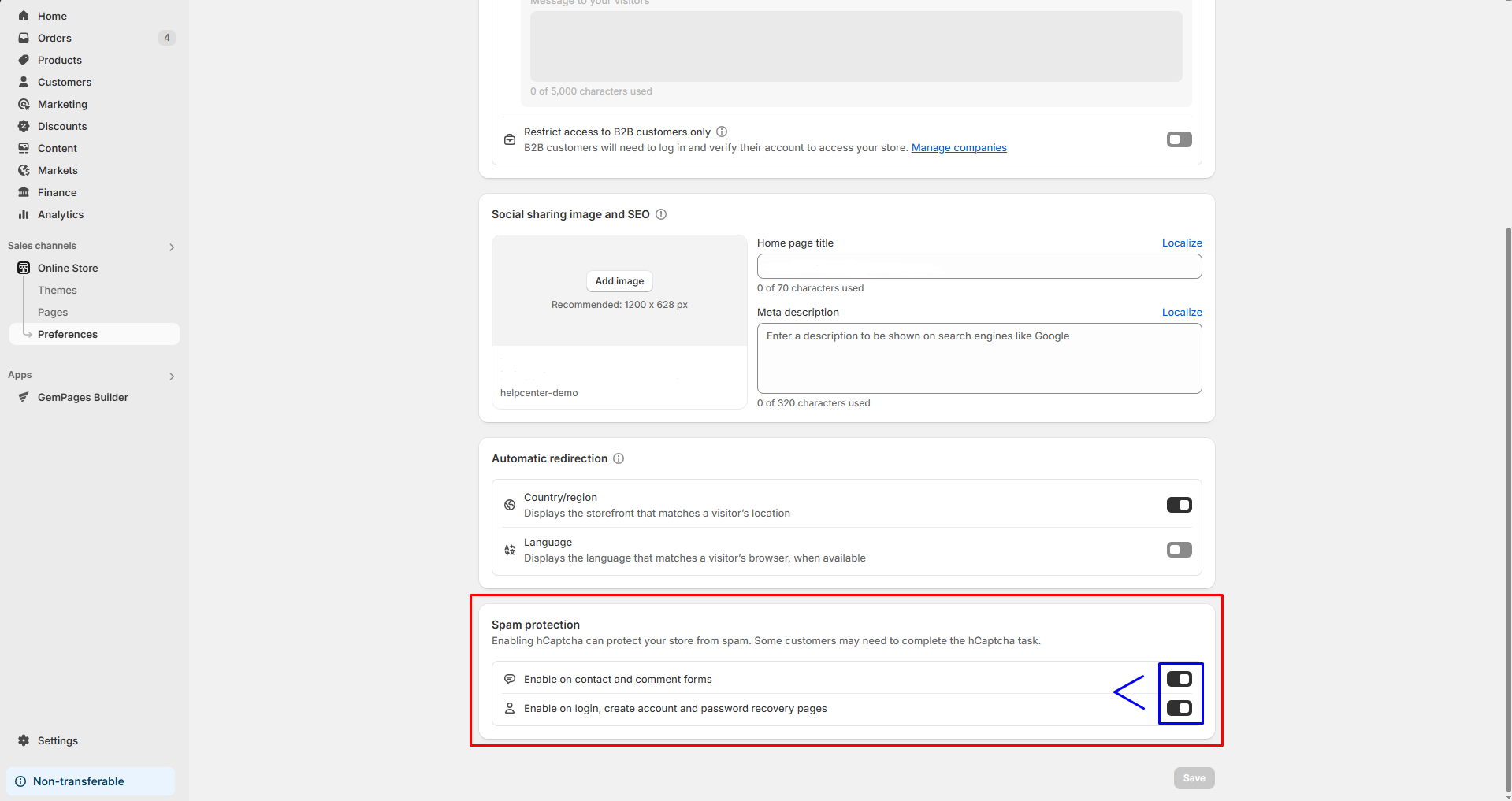 Shopify spam protection