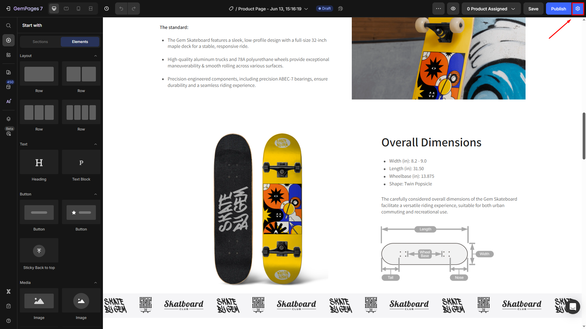 Open Settings in the GemPages Editor