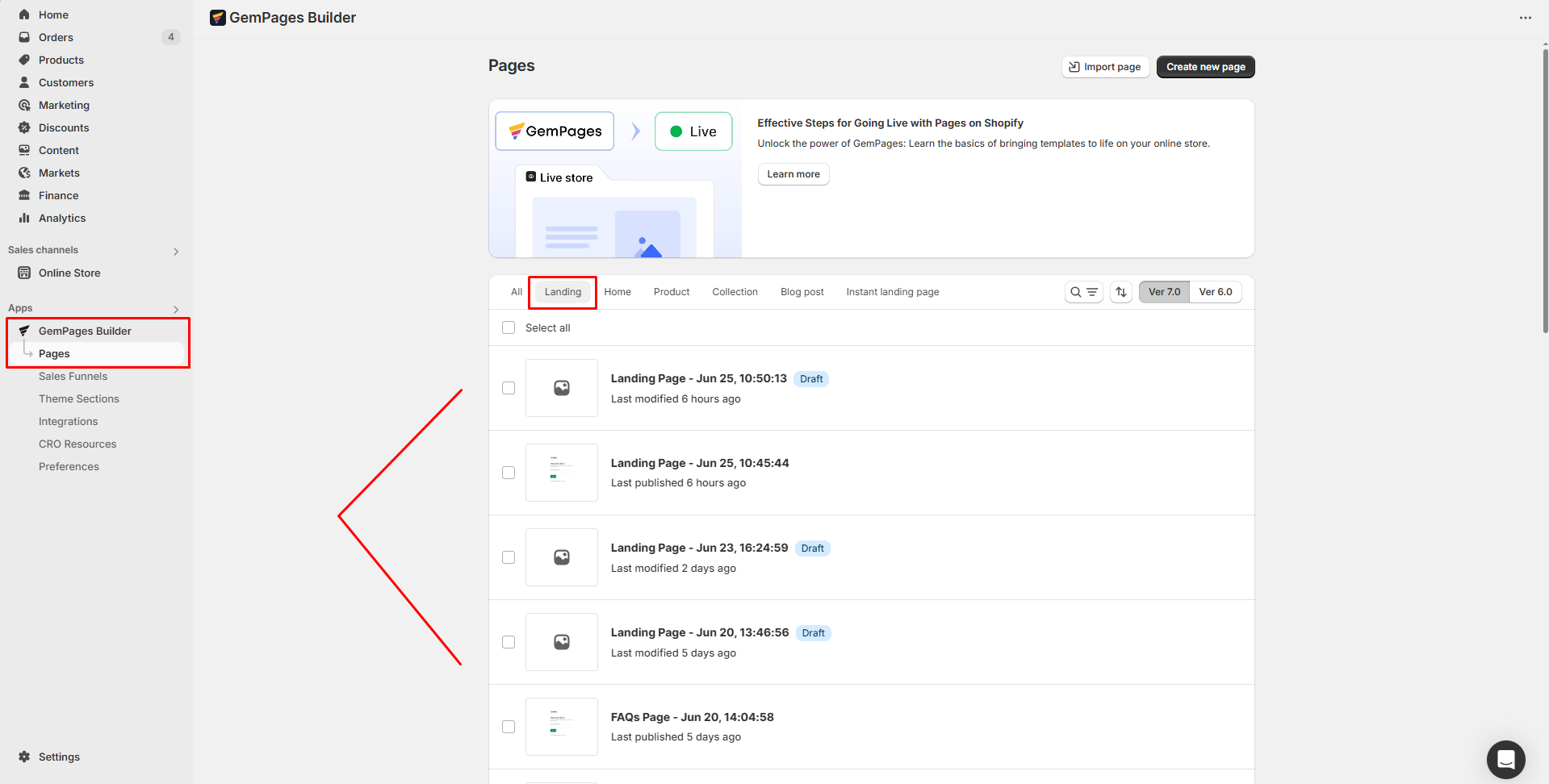 Locate a landing page