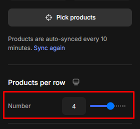 Choose products per row