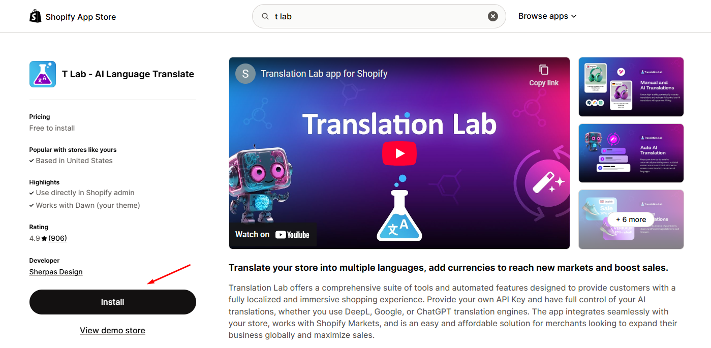 Install T Lab from Shopify App Store
