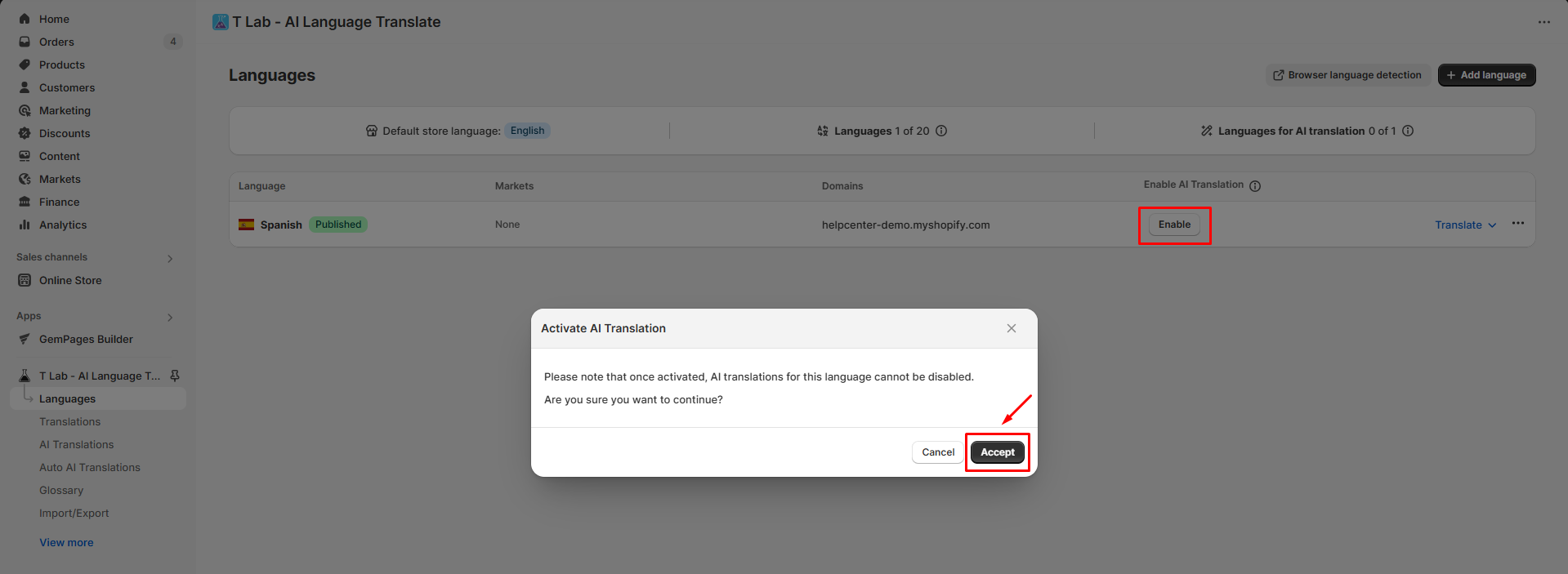 Enable AI translations