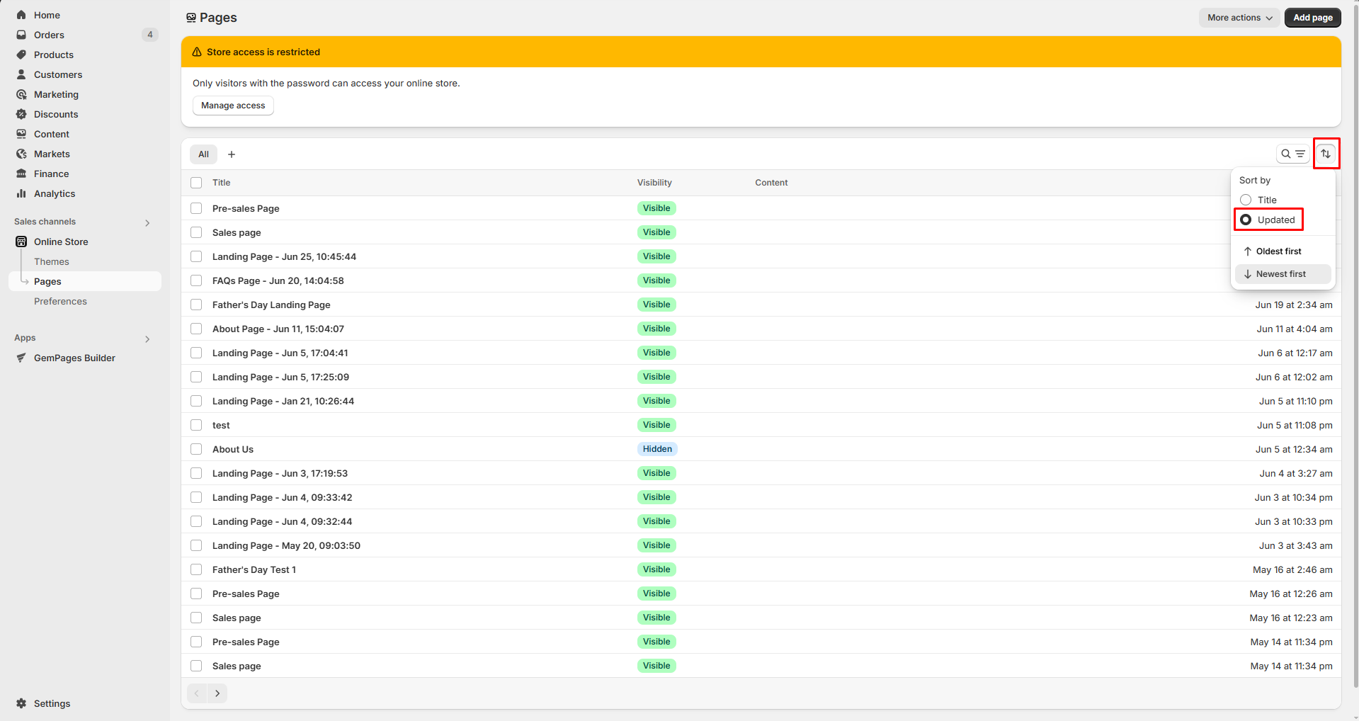 Sort by updated date