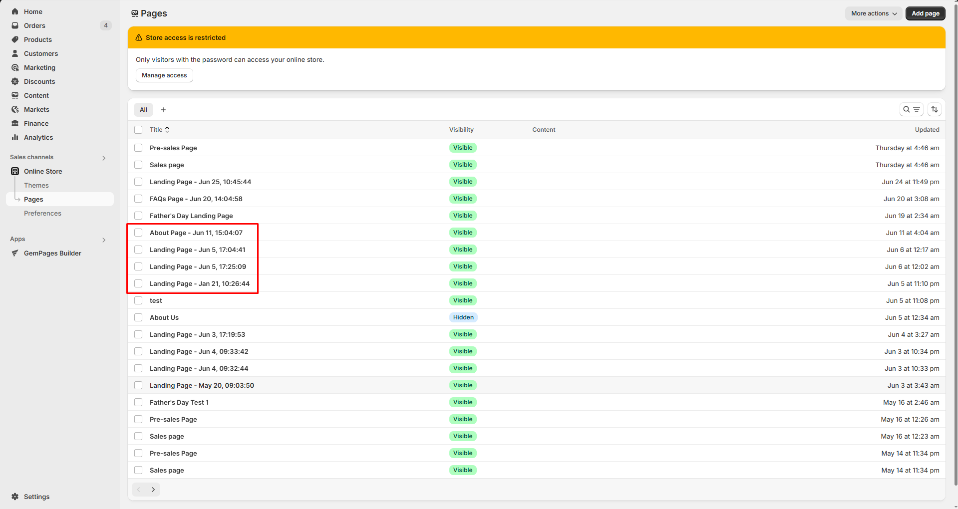 Default GemPages page name