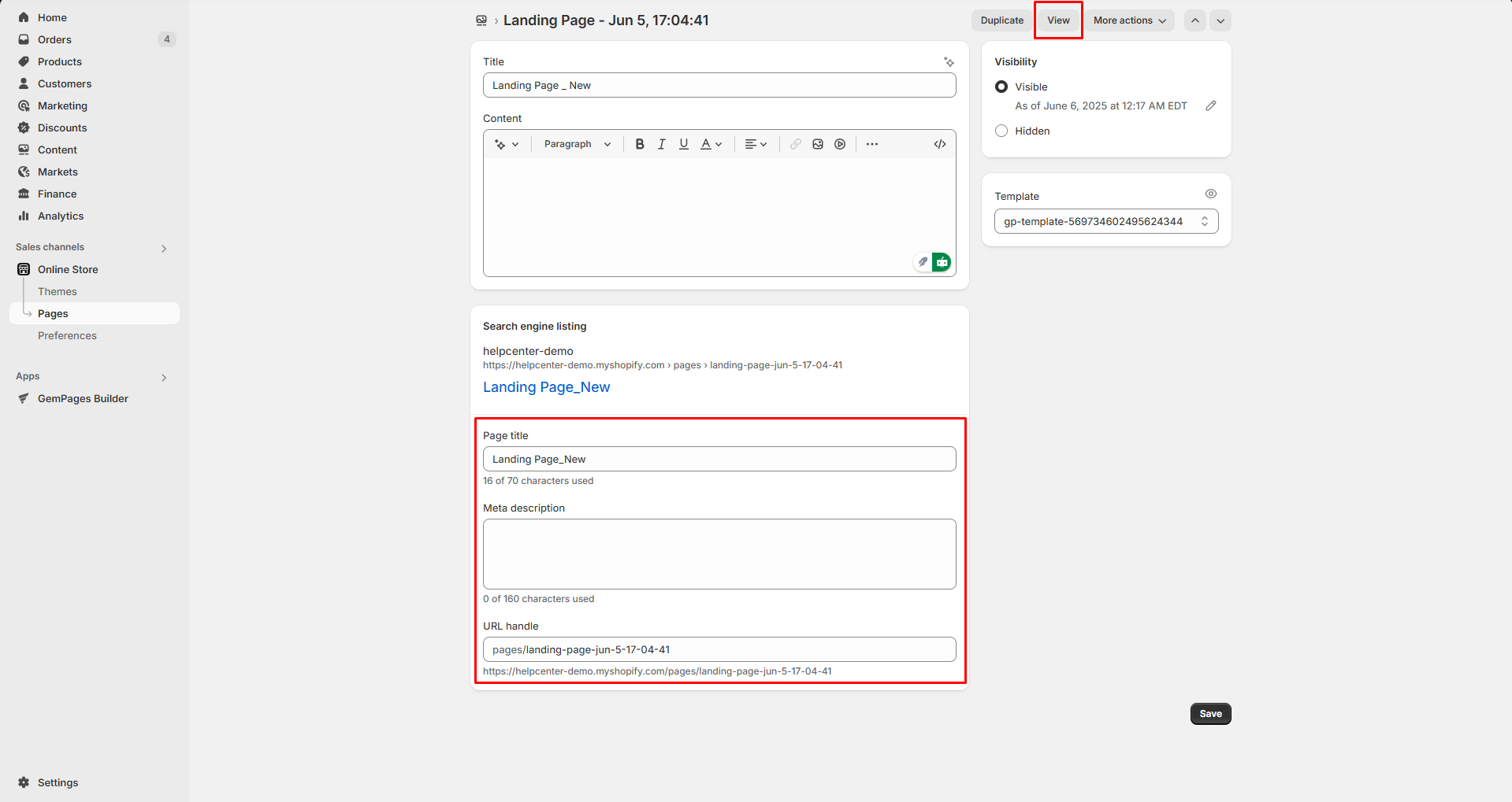 Edit page title, description, and URL