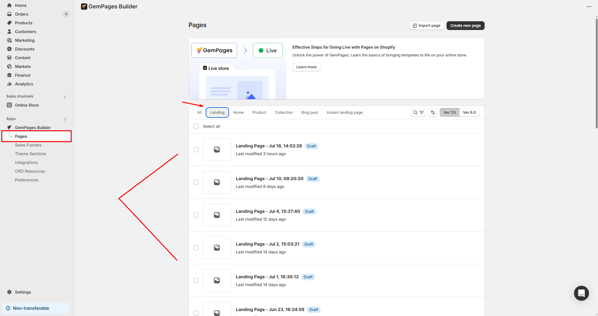 Locate to your landing page