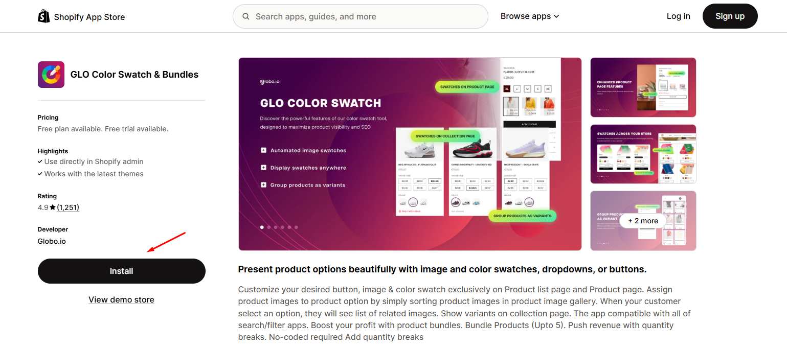 Install GLO Color Swatch and Bundles