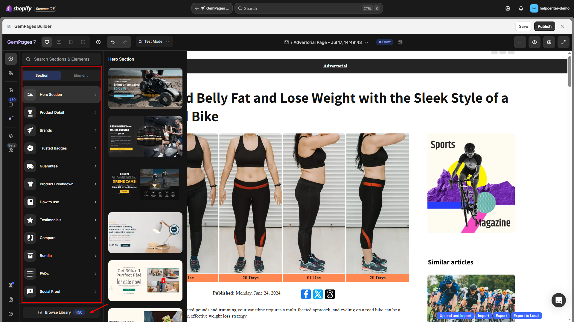 Add section or element to customize your page