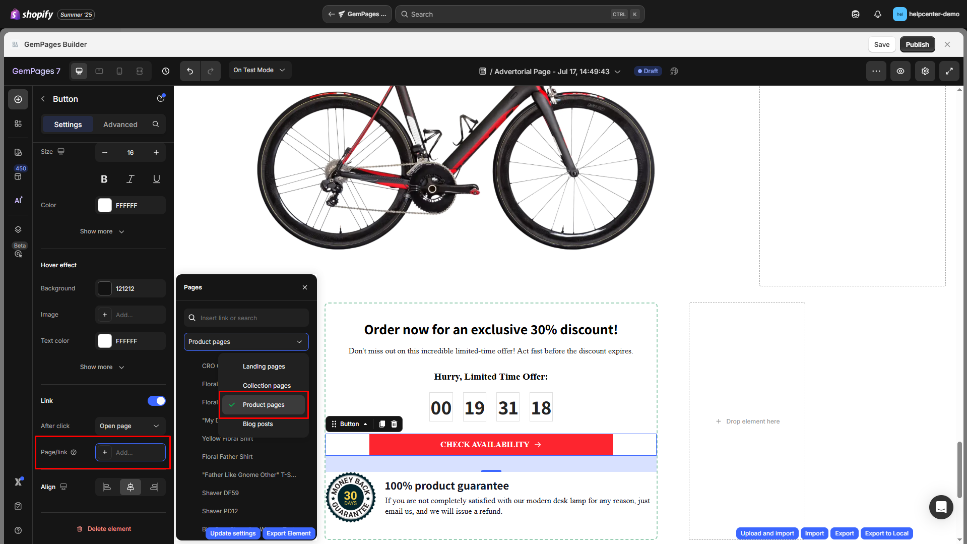 Page link product page