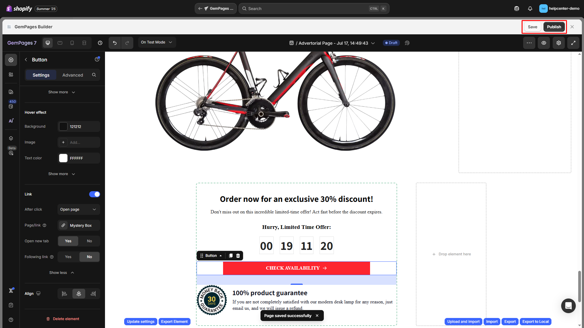 Save and publish your page