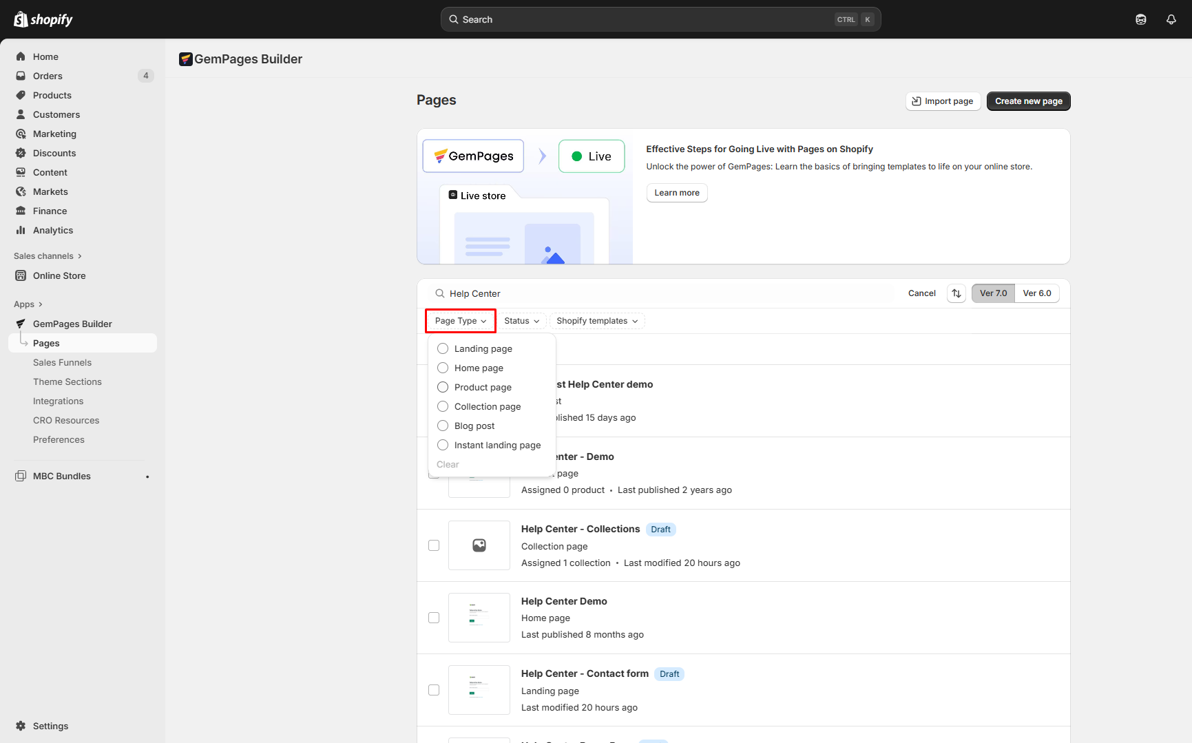 Filter the page type