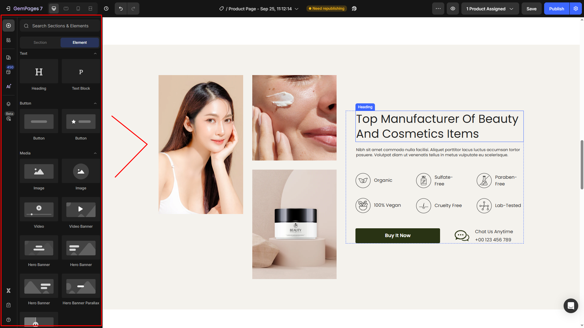 Use the left sidebar to design your page