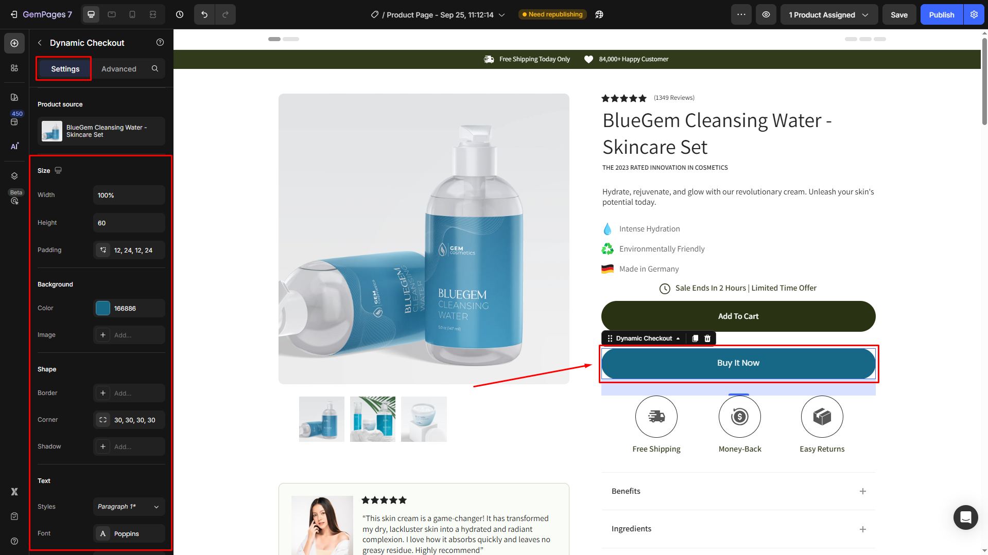 Customize the dynamic checkout button