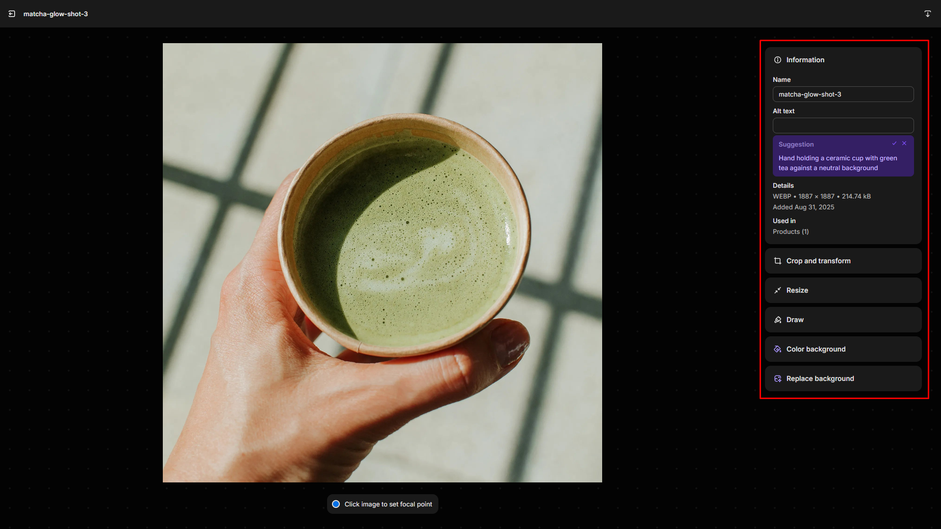 Shopify built-in image editor
