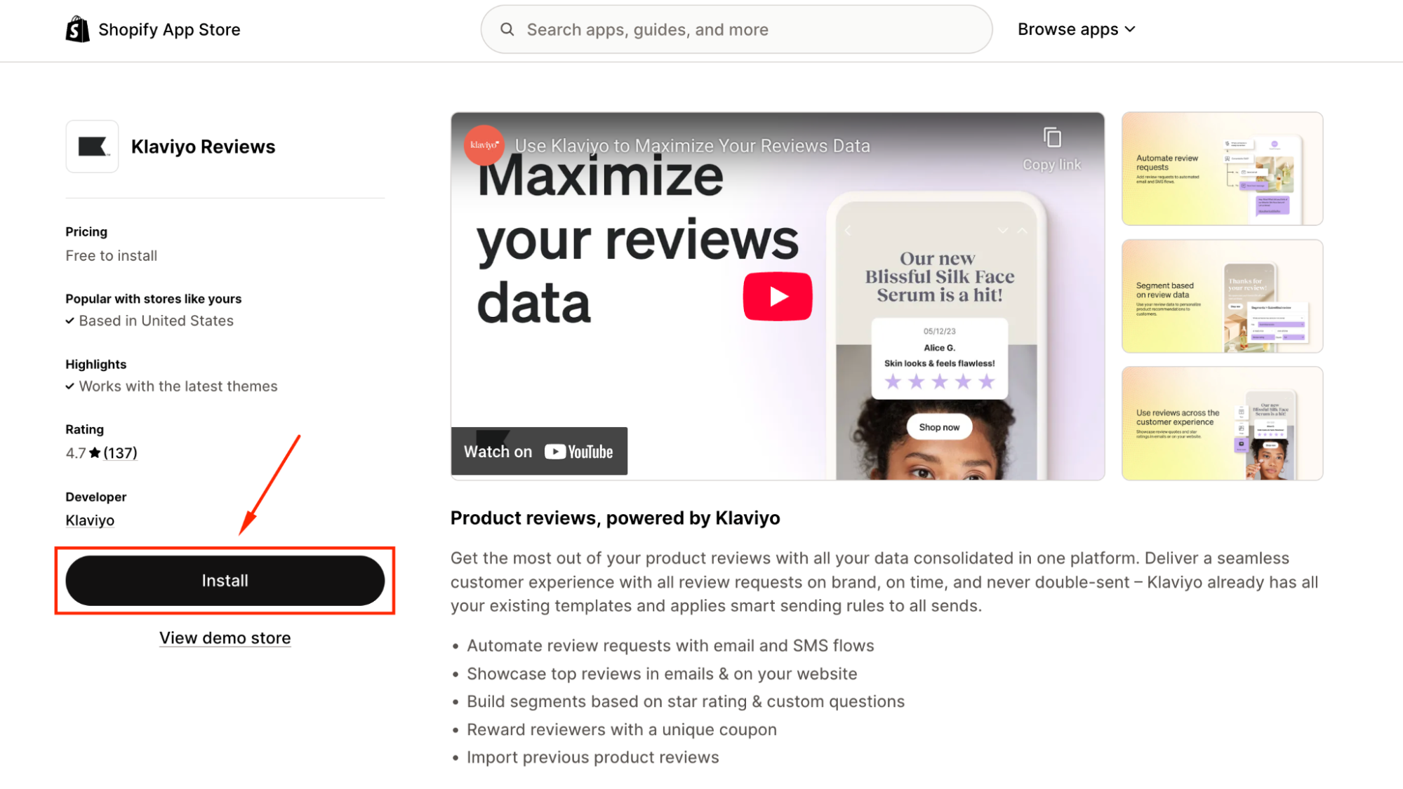 Install the Klaviyo Reviews app