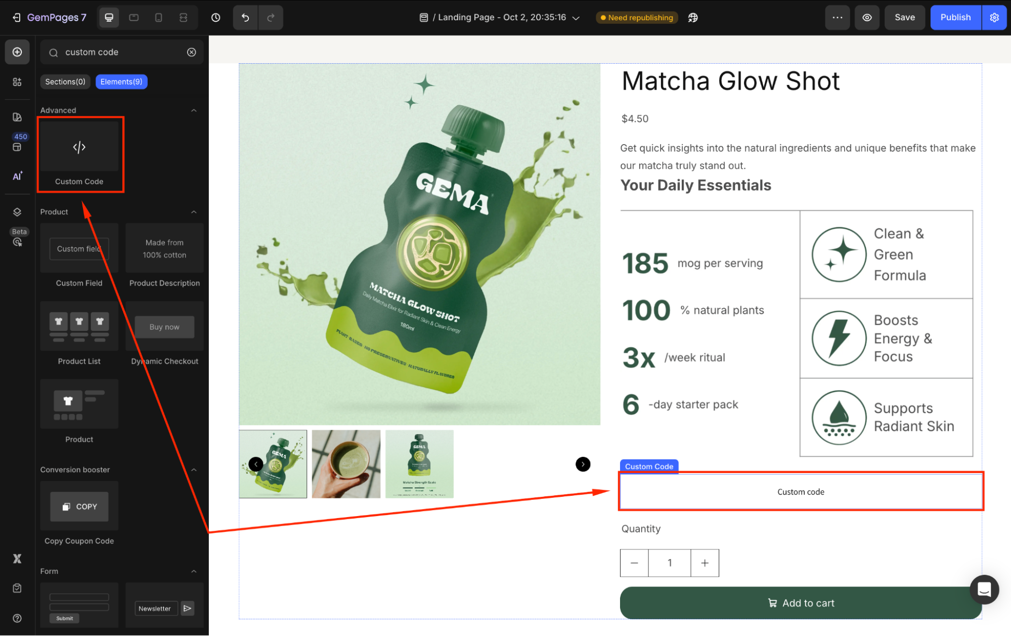 add custom code element