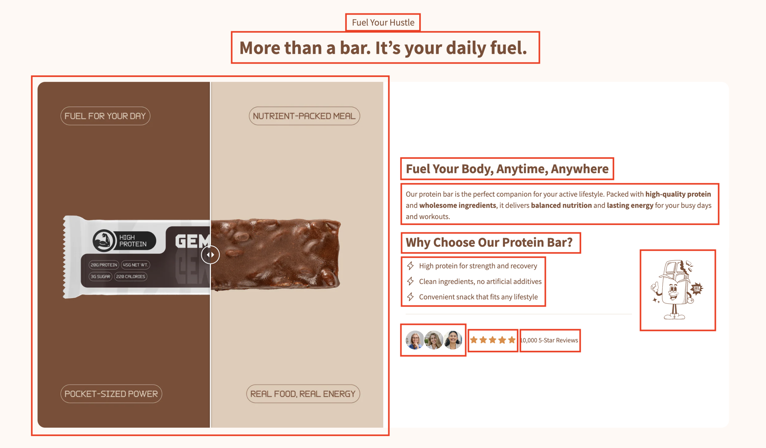 elemens inside a section in gempages