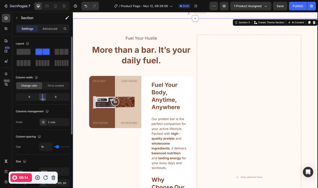 Columns managements settings
