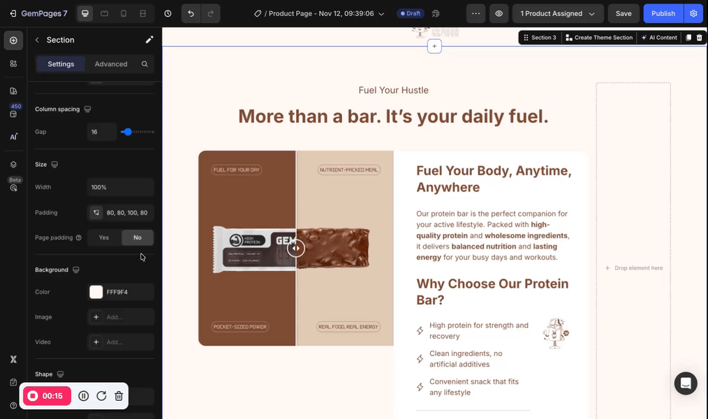 Page padding settings